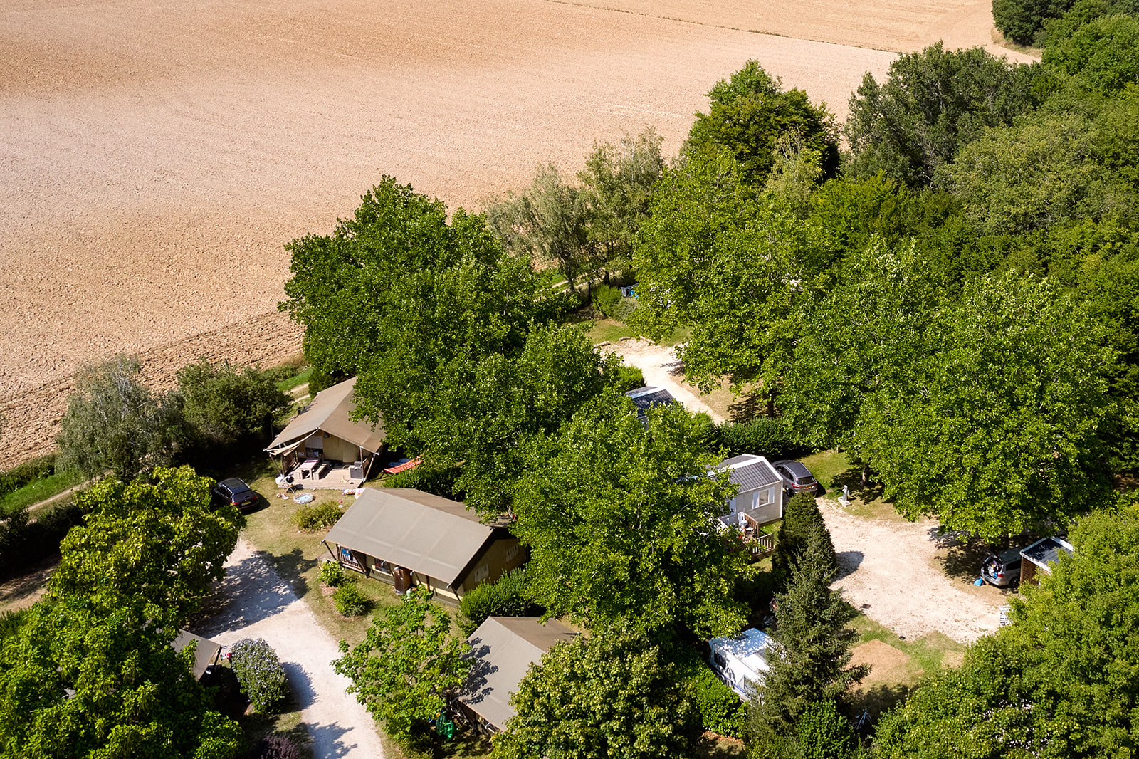 Luxury glamping tent in a family campground