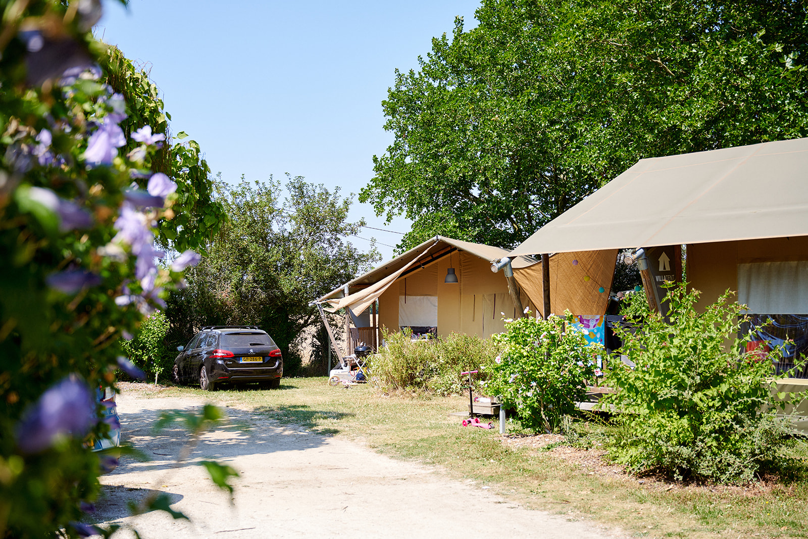 Luxury glamping tent in a family campground
