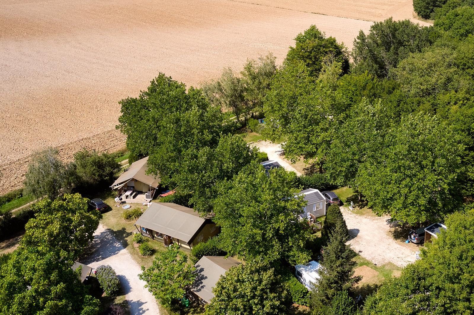 Luxury glamping tent in a family campground